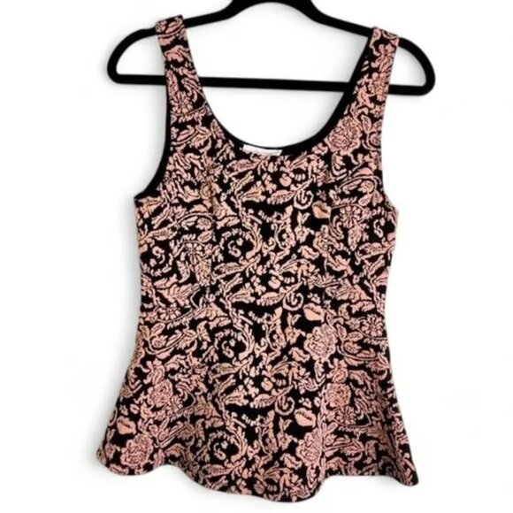 Sugar Lips Tank Top Large Black Pink Floral Peplum Sleeveless Casual Blouse - Picture 1 of 4